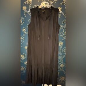 CHICOS size 2 SLEEVELESS tiered maxi dress POCKETS beaded tassels BLACK 12/14